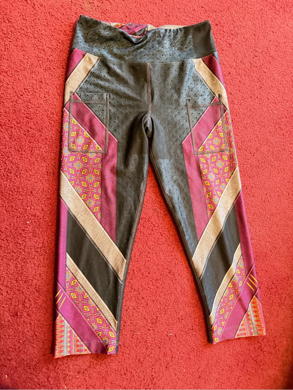 INKnBURN capri with Pink, Gold & Purple Geometric Panels
